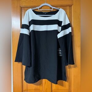 Boston Proper Black and White Colorblock Blouse